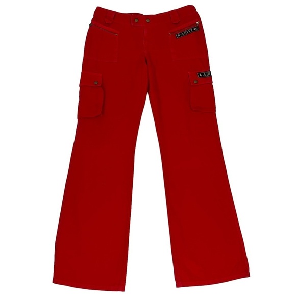 Vintage Denim - Vintage Woman’s Red Italian Oversized Baggy Cargo Pants w Patches 1973 Sz 32